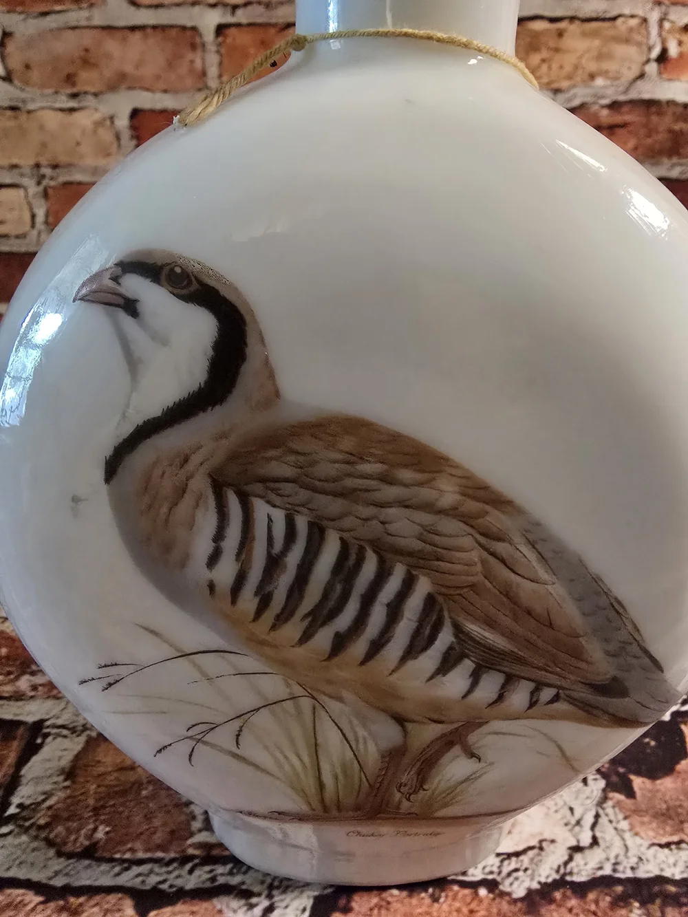 JW Dant Whiskey Decanter with Painted Chukar Partridge 1969